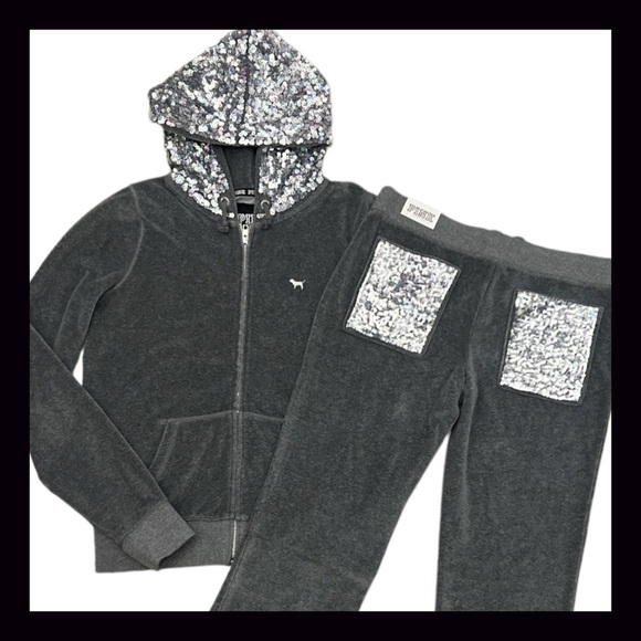 Vintage Victoria’s Secret PINK Grey Velour LE Fashion Show Bling Set Size Medium - Picture 5 of 11